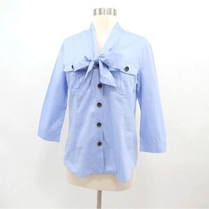 Lafayette 148 Blouse Shirt Top Bow Tie Neck Cotton Blouse Size 8